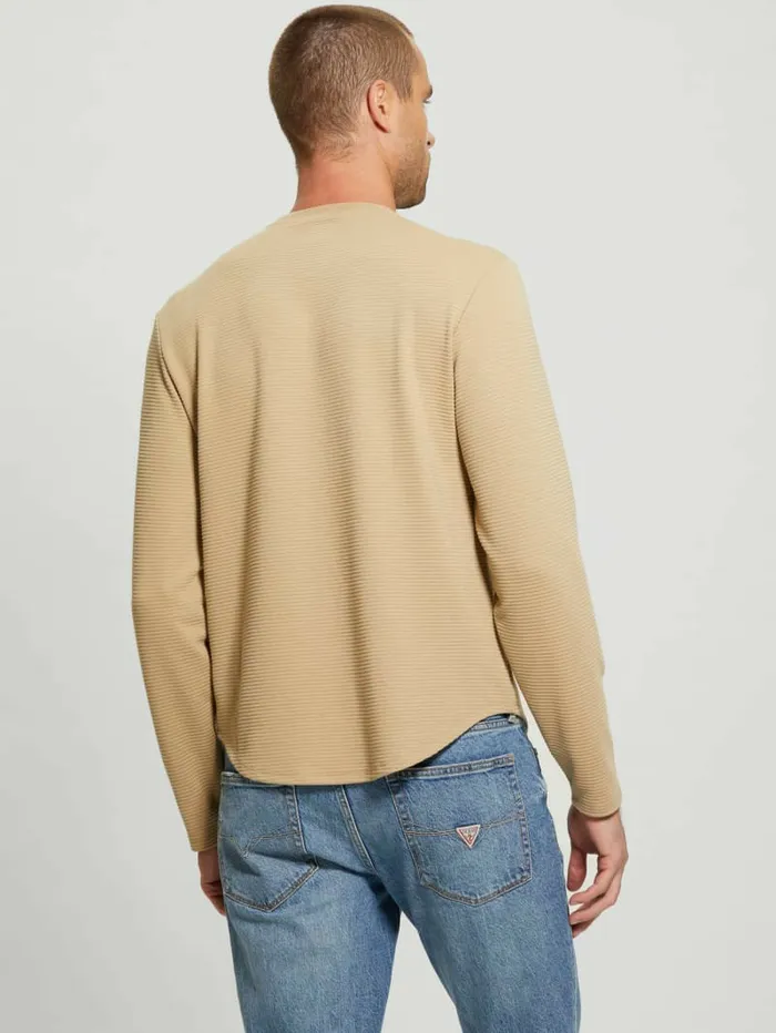 GUESS TShirts and Tanks Men Textured Longsleeve Tee Uniform Tan GUESS TShirts and Tanks Men Textured Longsleeve Tee Uniform Tan