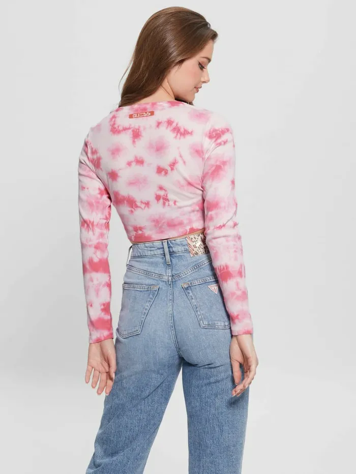 GUESS Tops Women Bunny Graphic TieDye Top Morning Pink Multi