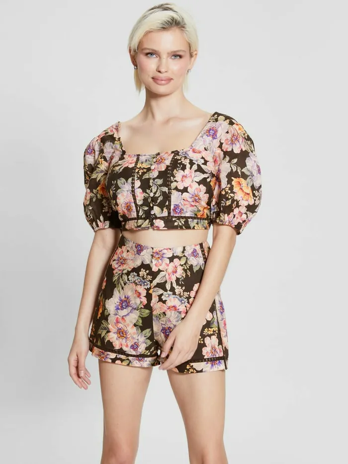 GUESS Tops Women Eco Cassandra Puffed Floral Crop Top Ciaobella GUESS Tops Women Eco Cassandra Puffed Floral Crop Top Ciaobella