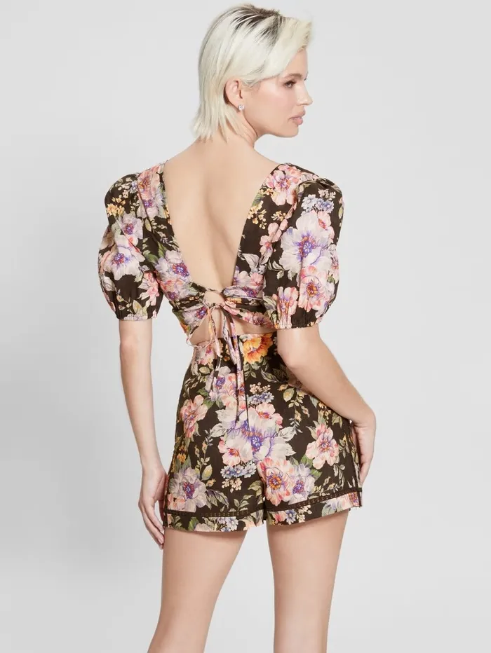 GUESS Tops Women Eco Cassandra Puffed Floral Crop Top Ciaobella GUESS Tops Women Eco Cassandra Puffed Floral Crop Top Ciaobella