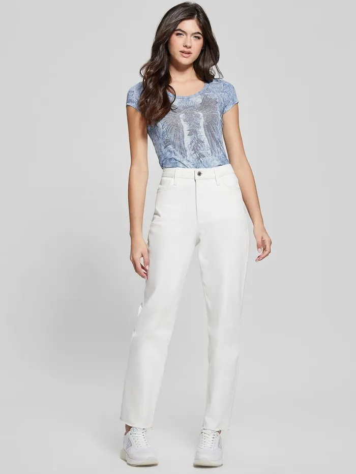 GUESS Tops Women Embellished Love Wings Tee Nordic Sea Multi GUESS Tops Women Embellished Love Wings Tee Nordic Sea Multi