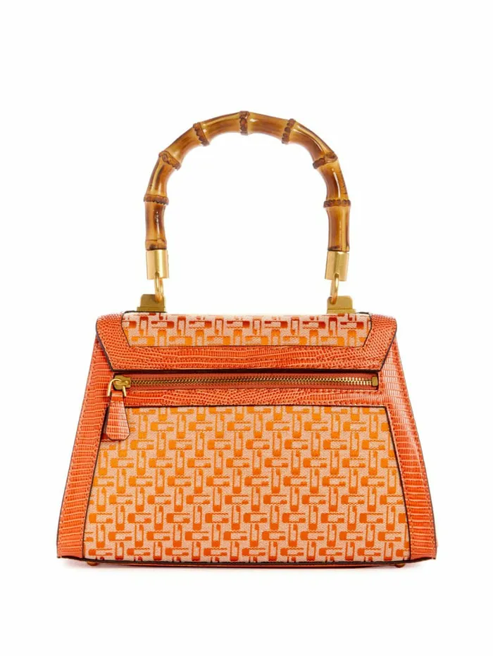 Handbags GUESS Women Stephi Bamboo FoldOver Satchel Orange Logo Handbags GUESS Women Stephi Bamboo FoldOver Satchel Orange Logo
