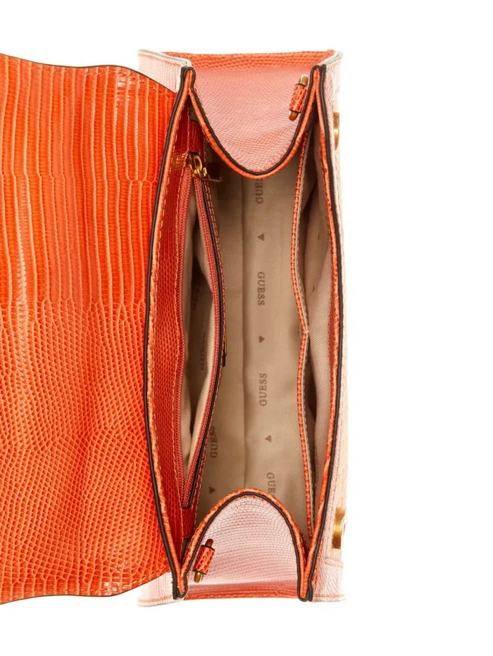 Handbags GUESS Women Stephi Bamboo FoldOver Satchel Orange Logo Handbags GUESS Women Stephi Bamboo FoldOver Satchel Orange Logo