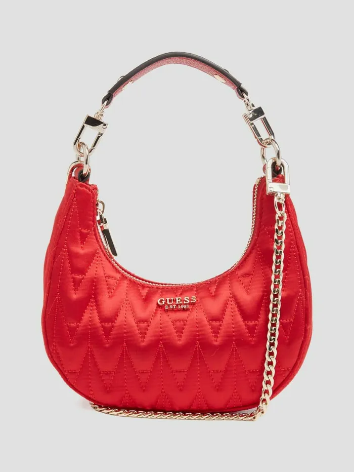 Handbags Women GUESS Golden Rock Mini Crescent Hobo Bag Red