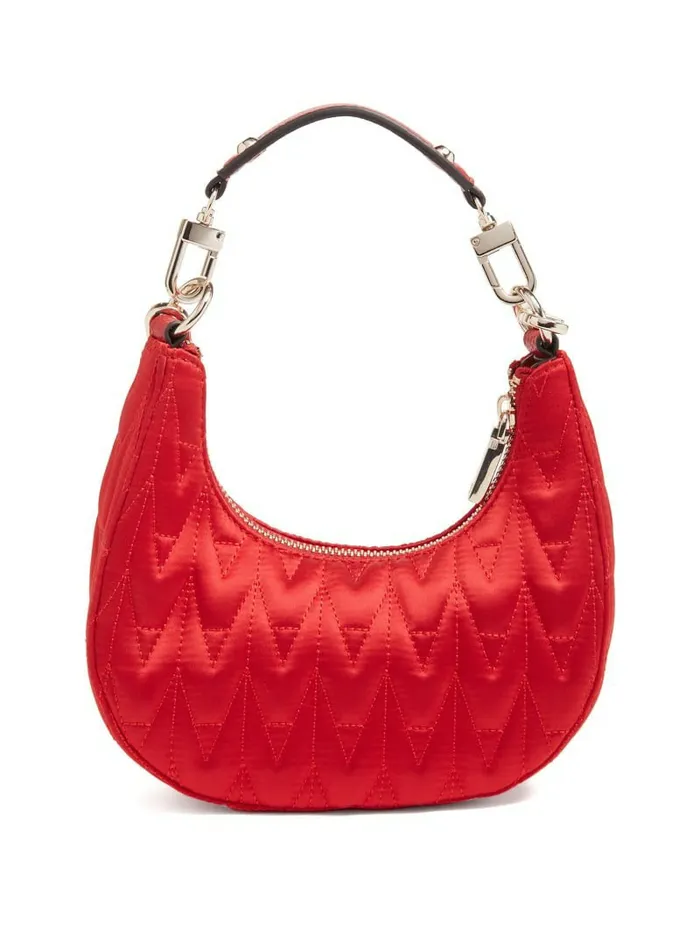 Handbags Women GUESS Golden Rock Mini Crescent Hobo Bag Red