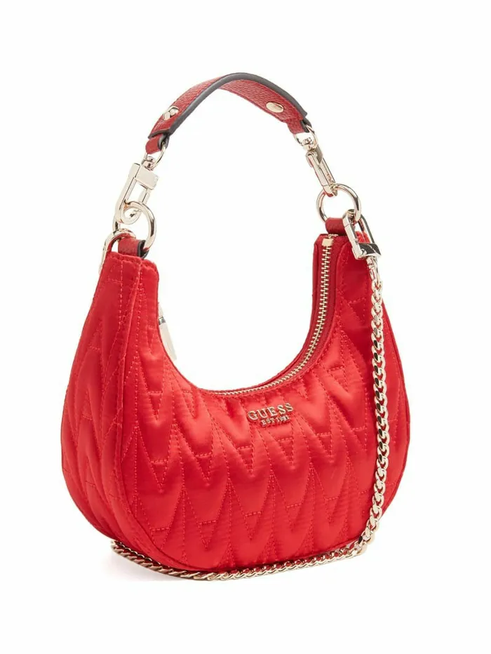Handbags Women GUESS Golden Rock Mini Crescent Hobo Bag Red