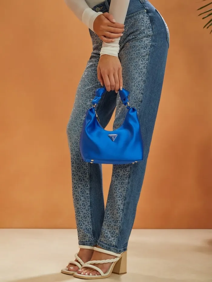 Handbags Women GUESS Velina Satin Hobo Bag BleuCherbourg Wash Handbags Women GUESS Velina Satin Hobo Bag BleuCherbourg Wash