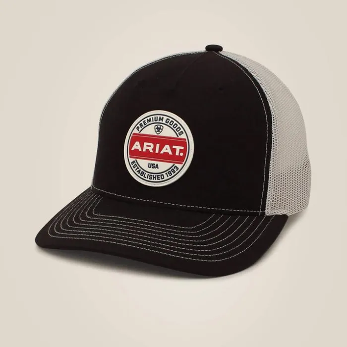 Hats and Caps Men Ariat Ariat Premium Goods Round Patch Cap Black