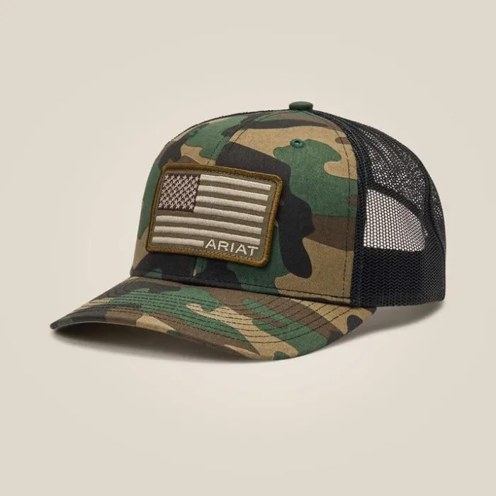 Hats and Caps Men Ariat Flag Patch Cap Camo