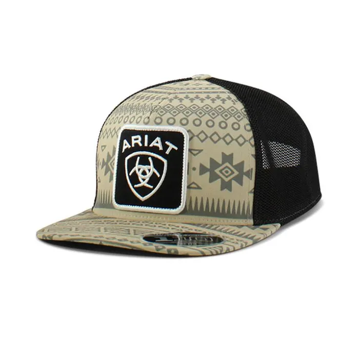 Hats and Caps Men Ariat Southwest Print Logo Patch Cap Beigekhaki