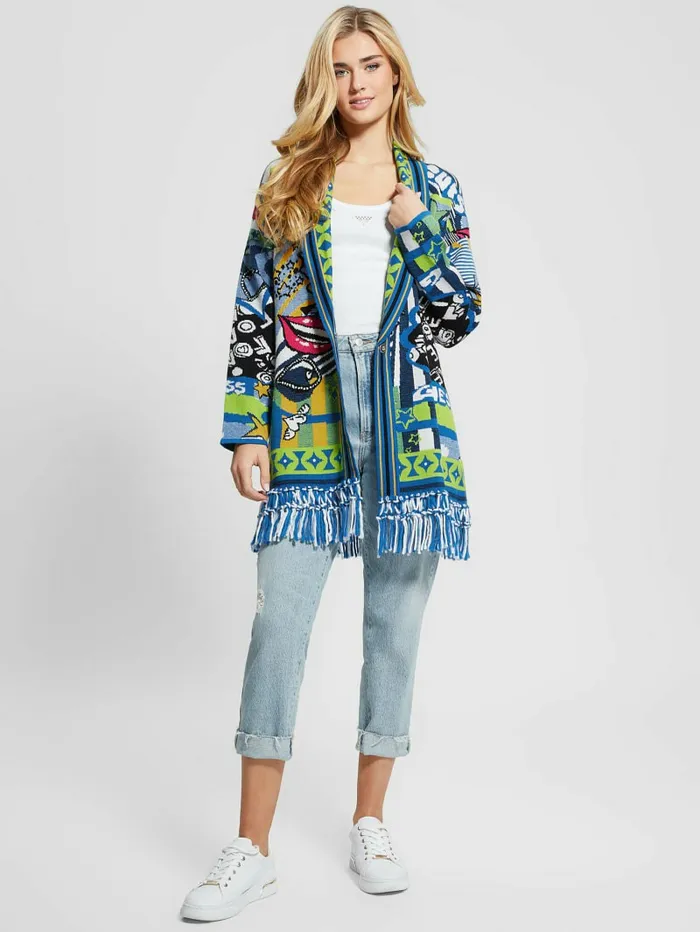 Heidi Intarsia Cardigan Smiley Pop Jacquard Jackets and Coats GUESS Women