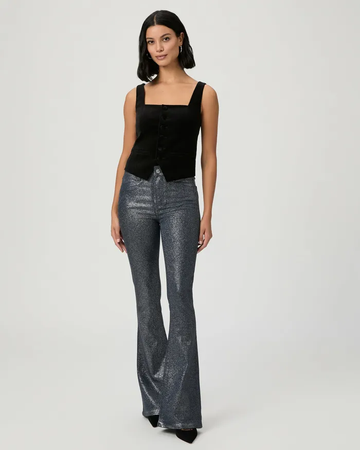High Rise Lou Lou Flare Jean 8211 NavySilver Glitter Luxe Coating Women Flare PAIGE High Rise Lou Lou Flare Jean 8211 NavySilver Glitter Luxe Coating Women Flare PAIGE