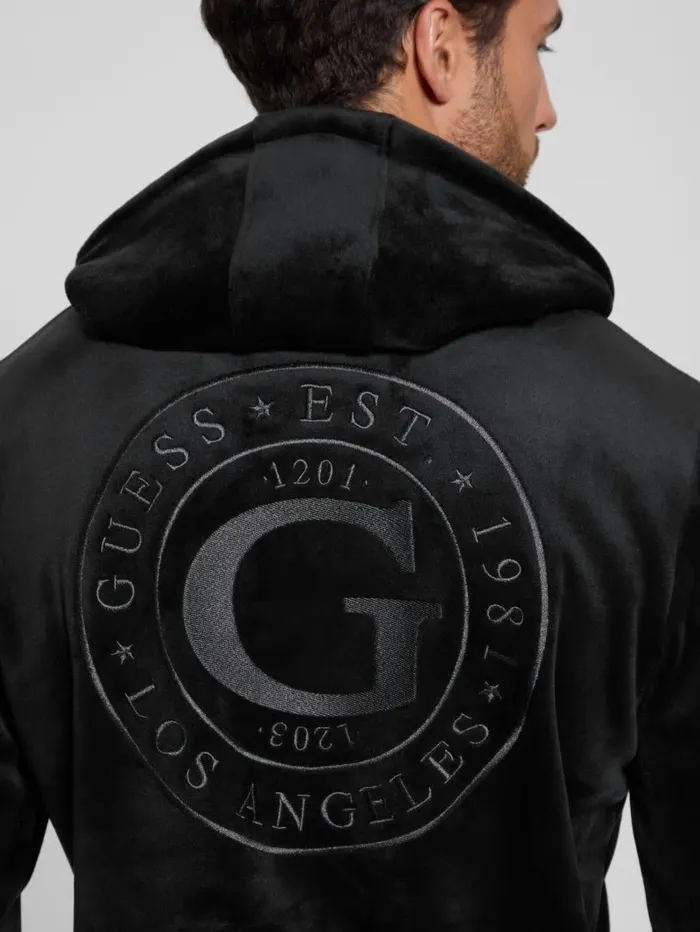 Hoodies and Sweaters GUESS Men Bonded Velvet GUESS Hoodie Black