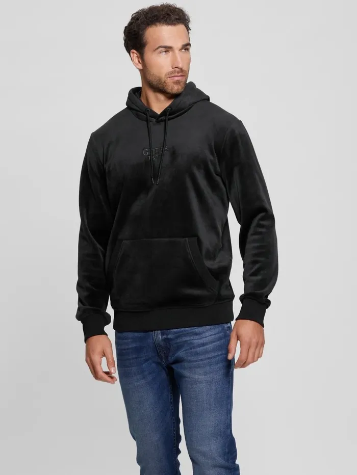 Hoodies and Sweaters GUESS Men Bonded Velvet GUESS Hoodie Black Hoodies and Sweaters GUESS Men Bonded Velvet GUESS Hoodie Black