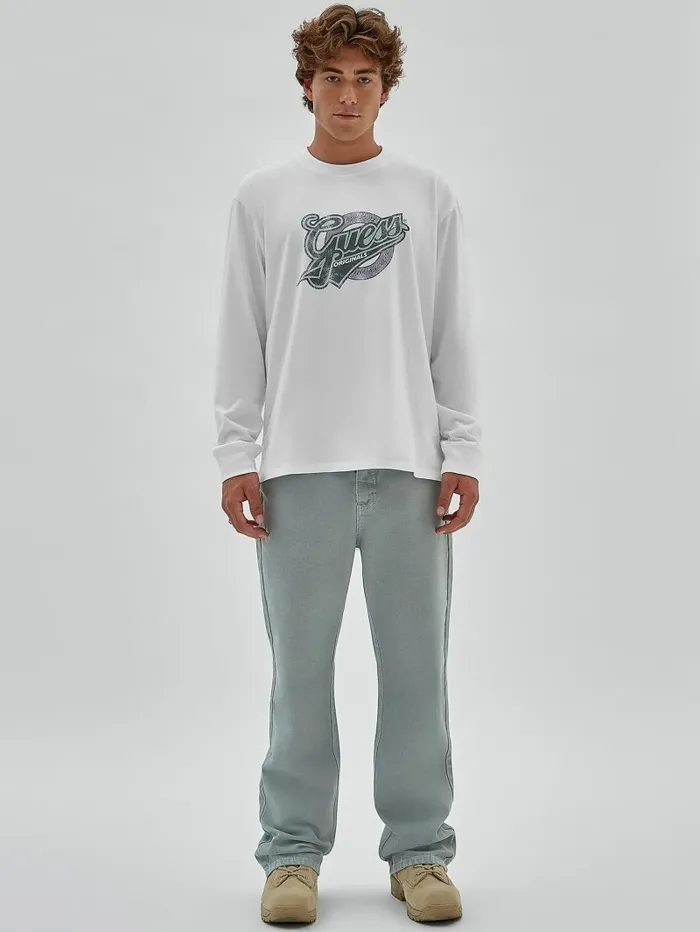Hoodies and Sweaters GUESS Men GUESS Originals Established Logo Tee Pure White