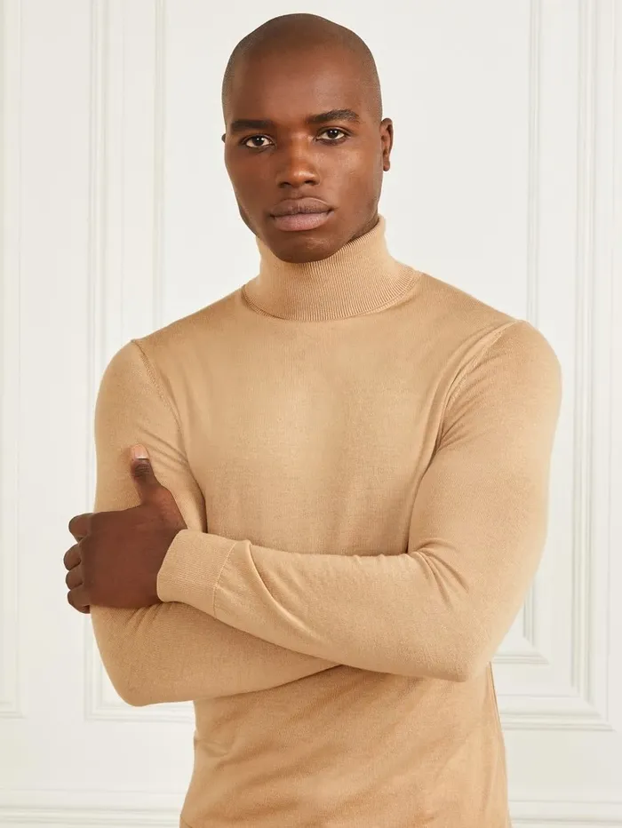 Hoodies and Sweaters GUESS Men Merino Wool Turtleneck Sweater Toasted Taupe