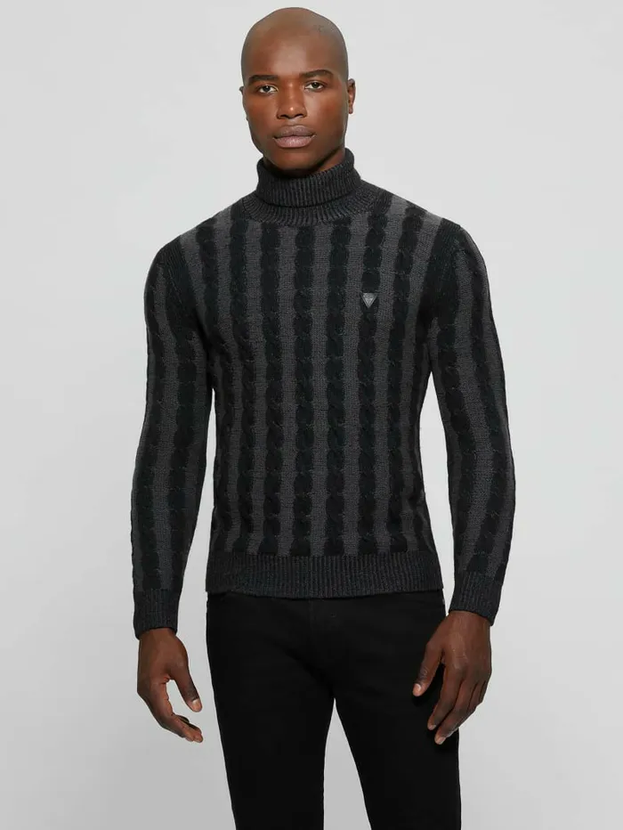 Hoodies and Sweaters Men Arkell Turtleneck Cable Sweater Magnetic And Black Combo GUESS Hoodies and Sweaters Men Arkell Turtleneck Cable Sweater Magnetic And Black Combo GUESS
