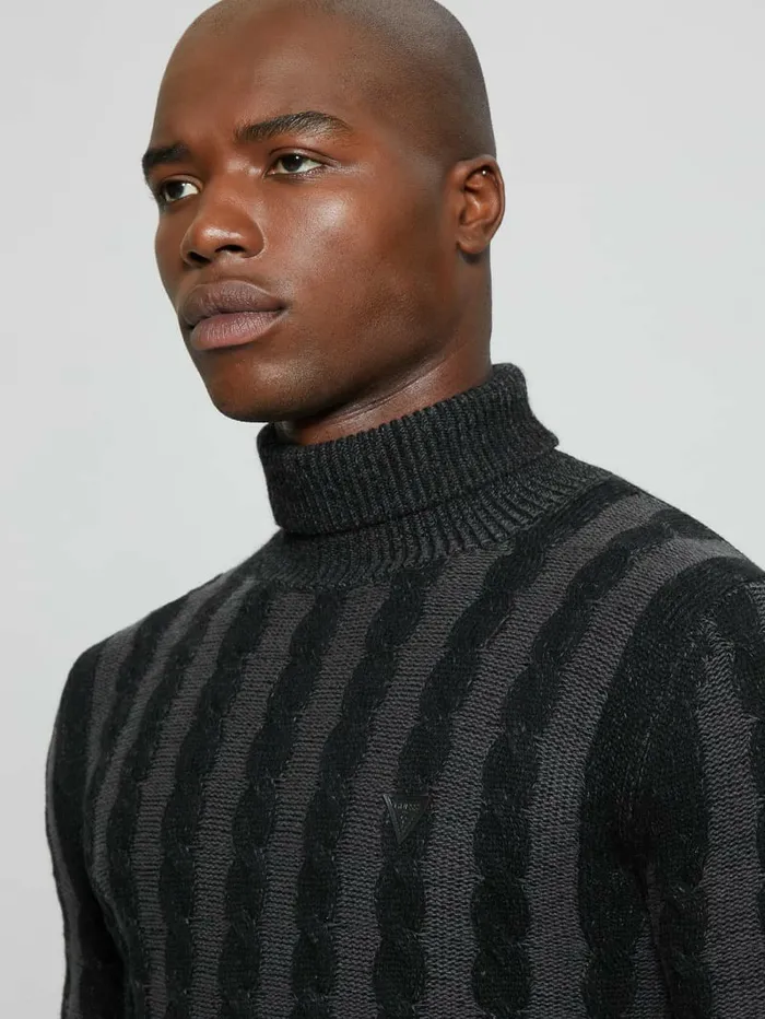 Hoodies and Sweaters Men Arkell Turtleneck Cable Sweater Magnetic And Black Combo GUESS Hoodies and Sweaters Men Arkell Turtleneck Cable Sweater Magnetic And Black Combo GUESS