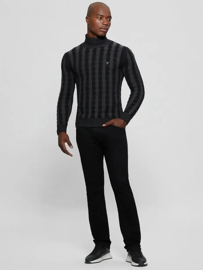 Hoodies and Sweaters Men Arkell Turtleneck Cable Sweater Magnetic And Black Combo GUESS Hoodies and Sweaters Men Arkell Turtleneck Cable Sweater Magnetic And Black Combo GUESS