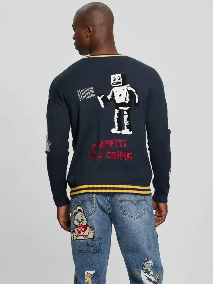 Hoodies and Sweaters Men Caleb Patched Cardigan Bleu lgant GUESS