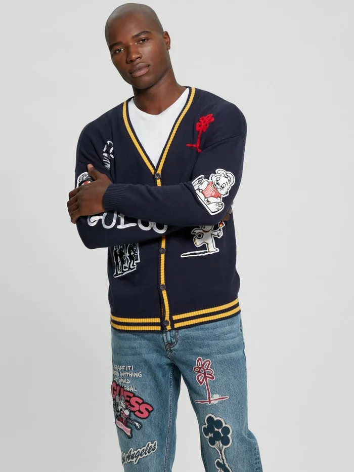 Hoodies and Sweaters Men Caleb Patched Cardigan Bleu lgant GUESS