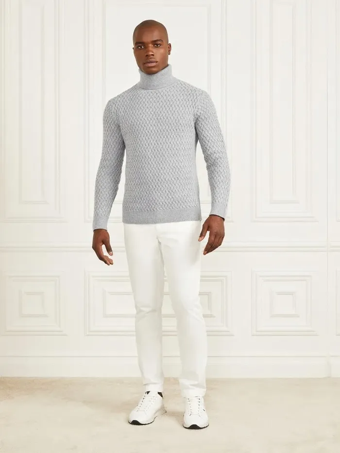 Hoodies and Sweaters Men Eco Basket Stitch Turtleneck Sweater Light Stone Heather GUESS Hoodies and Sweaters Men Eco Basket Stitch Turtleneck Sweater Light Stone Heather GUESS