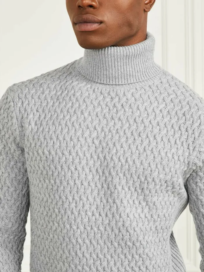 Hoodies and Sweaters Men Eco Basket Stitch Turtleneck Sweater Light Stone Heather GUESS Hoodies and Sweaters Men Eco Basket Stitch Turtleneck Sweater Light Stone Heather GUESS