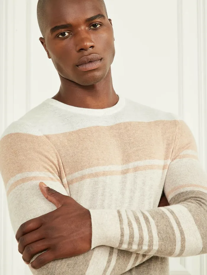 Hoodies and Sweaters Men GUESS CashmereBlend Crewneck Sweater Natural Stripes Hoodies and Sweaters Men GUESS CashmereBlend Crewneck Sweater Natural Stripes