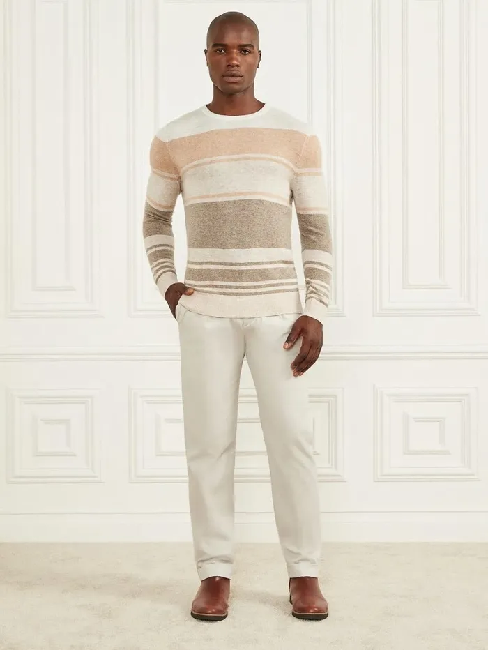 Hoodies and Sweaters Men GUESS CashmereBlend Crewneck Sweater Natural Stripes Hoodies and Sweaters Men GUESS CashmereBlend Crewneck Sweater Natural Stripes