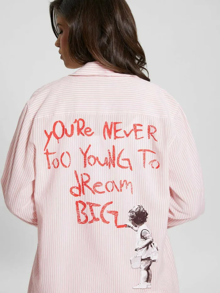 Intimates GUESS Women Dream Big Striped Oversized Shirt Blush Breeze Multi