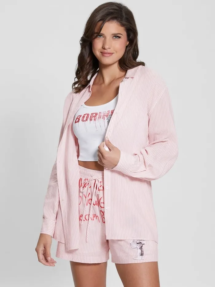 Intimates GUESS Women Dream Big Striped Oversized Shirt Blush Breeze Multi Intimates GUESS Women Dream Big Striped Oversized Shirt Blush Breeze Multi