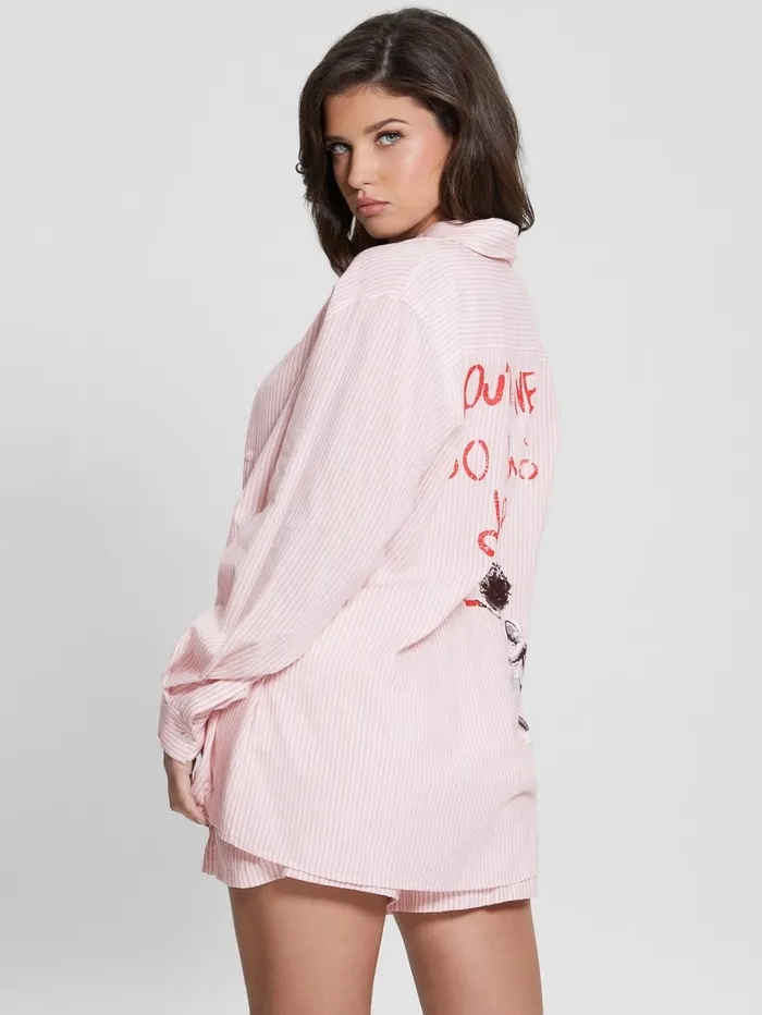 Intimates GUESS Women Dream Big Striped Oversized Shirt Blush Breeze Multi Intimates GUESS Women Dream Big Striped Oversized Shirt Blush Breeze Multi
