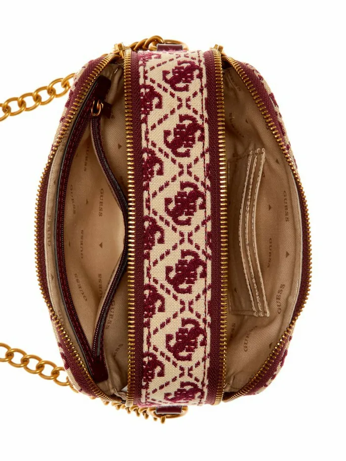 Izzy Jacquard Logo Camera Bag Burgundy Women Handbags GUESS Izzy Jacquard Logo Camera Bag Burgundy Women Handbags GUESS