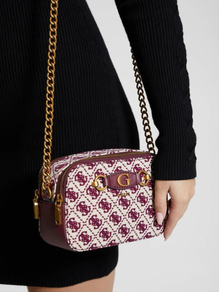 Izzy Jacquard Logo Camera Bag Burgundy Women Handbags GUESS Izzy Jacquard Logo Camera Bag Burgundy Women Handbags GUESS