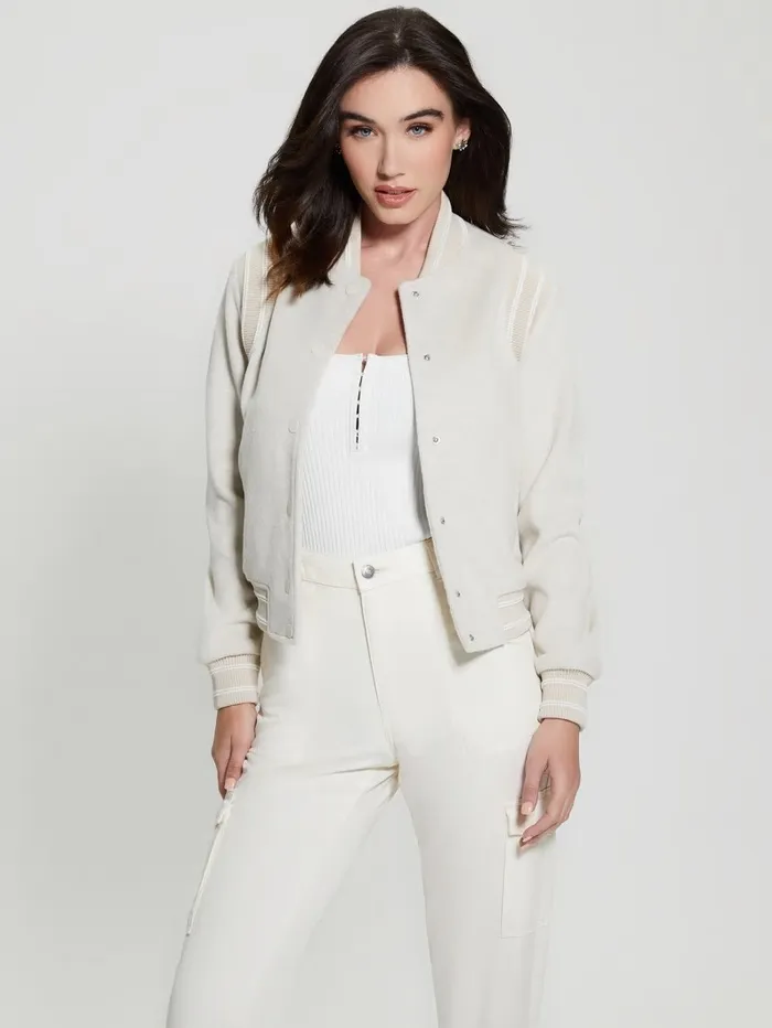 Jackets and Coats Eco Gloria Signature Flight Jacket Vanilla Blush Multi 8211 GUESS Women Jackets and Coats Eco Gloria Signature Flight Jacket Vanilla Blush Multi 8211 GUESS Women