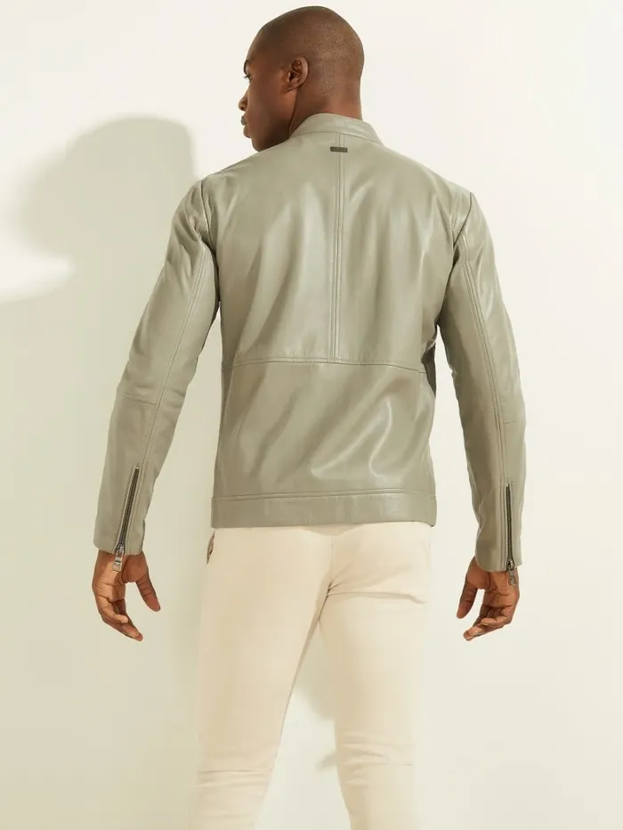 Jackets and Coats GUESS Men Leather Biker Jacket Mossy Green