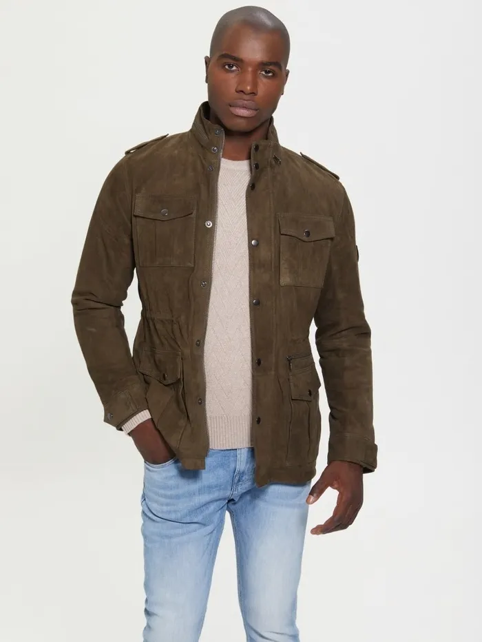 Jackets and Coats GUESS Men Suede Utility Jacket General Brown Multi