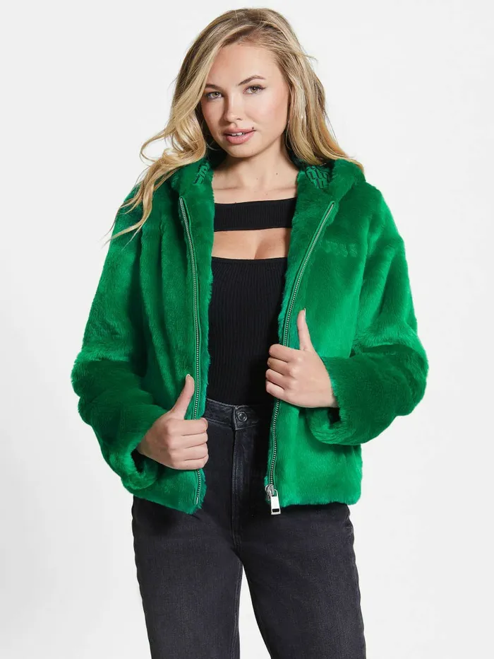 Jackets and Coats GUESS Women Dafne FauxFur Jacket Valley Green Jackets and Coats GUESS Women Dafne FauxFur Jacket Valley Green
