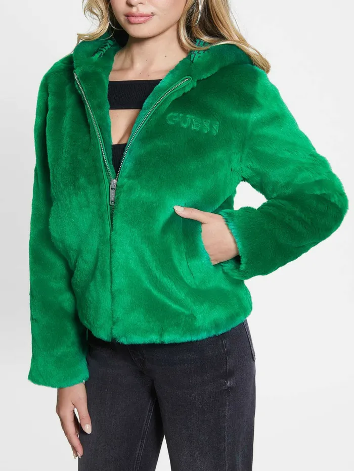 Jackets and Coats GUESS Women Dafne FauxFur Jacket Valley Green Jackets and Coats GUESS Women Dafne FauxFur Jacket Valley Green