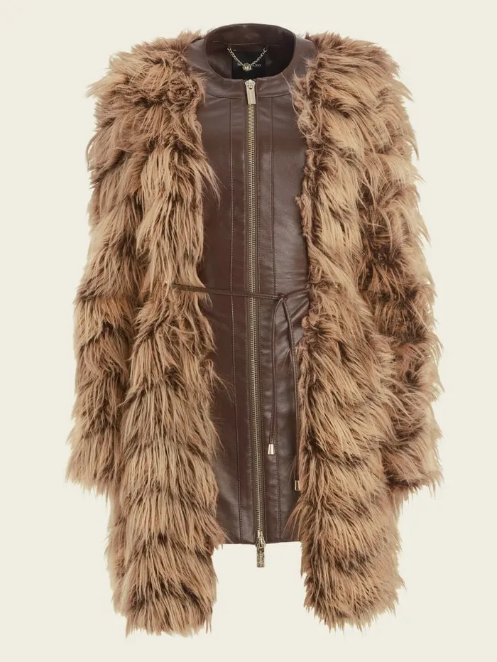 Jackets and Coats GUESS Women Dinah Shaggy Coat Dark Bourbon With Classic