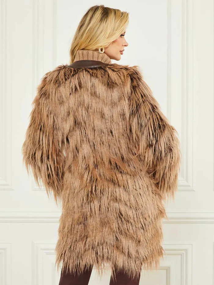 Jackets and Coats GUESS Women Dinah Shaggy Coat Dark Bourbon With Classic