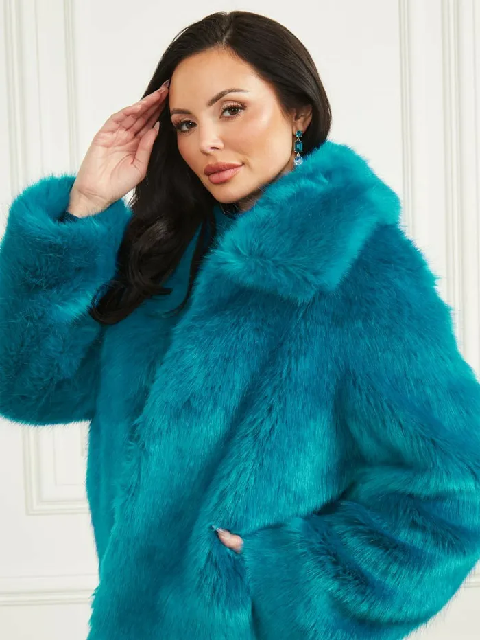 Jackets and Coats Gwenda FauxFur Jacket Bermuda Blue With Darker 8211 GUESS Women