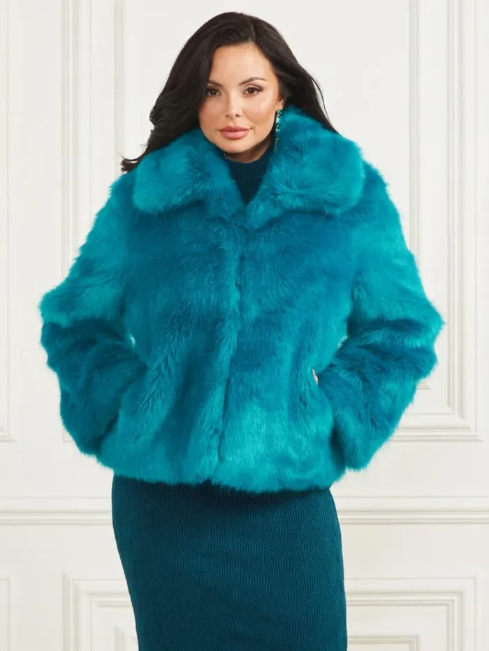 Jackets and Coats Gwenda FauxFur Jacket Bermuda Blue With Darker 8211 GUESS Women Jackets and Coats Gwenda FauxFur Jacket Bermuda Blue With Darker 8211 GUESS Women