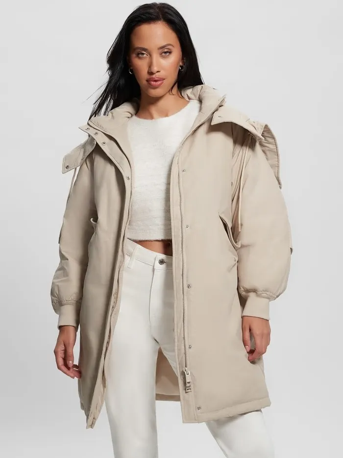 Jackets and Coats Rolanda Hooded Puffer Jacket Pearl Oyster 8211 GUESS Women Jackets and Coats Rolanda Hooded Puffer Jacket Pearl Oyster 8211 GUESS Women