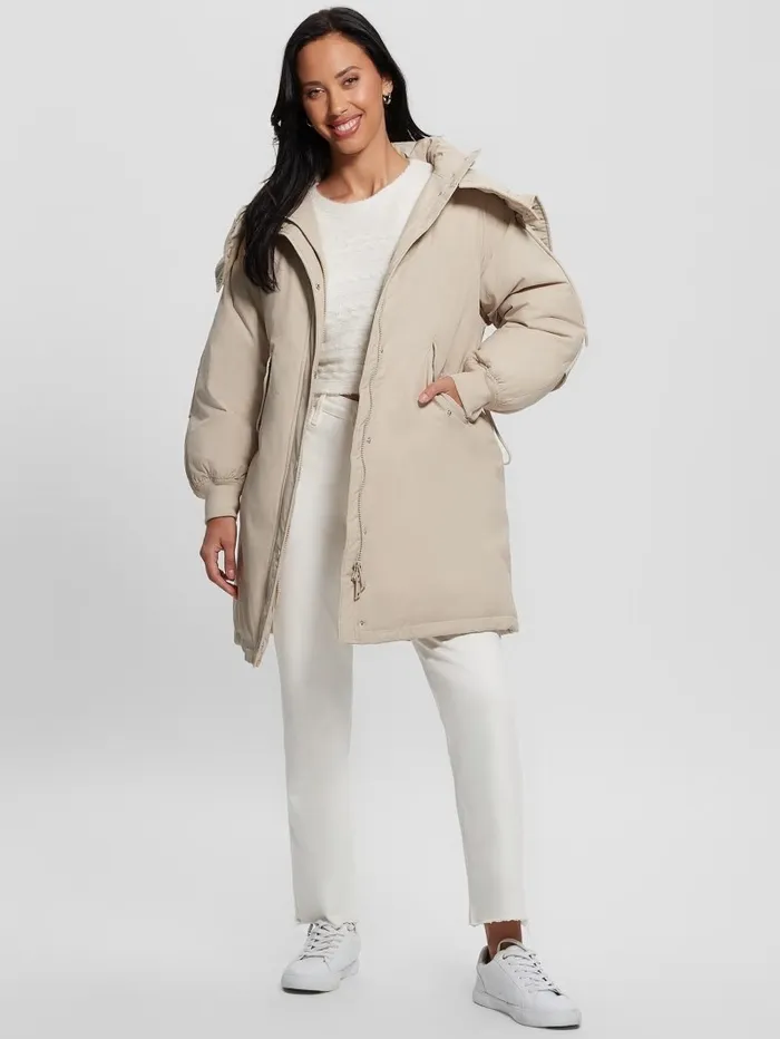 Jackets and Coats Rolanda Hooded Puffer Jacket Pearl Oyster 8211 GUESS Women Jackets and Coats Rolanda Hooded Puffer Jacket Pearl Oyster 8211 GUESS Women