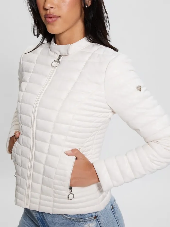 Jackets and Coats Vona Quilted Logo Jacket Parchment Tone 8211 GUESS Women