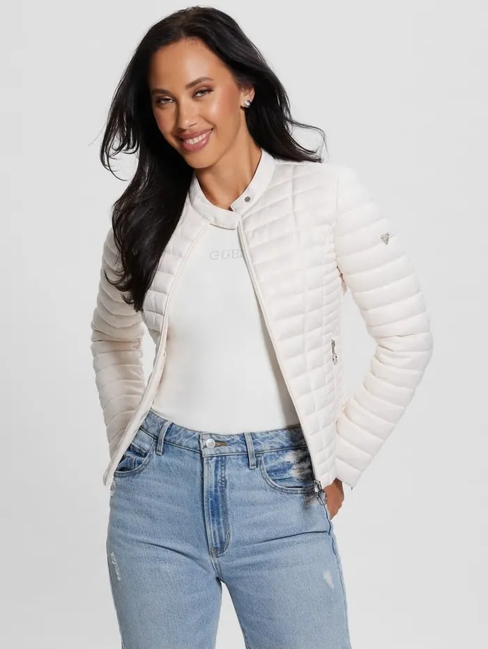 Jackets and Coats Vona Quilted Logo Jacket Parchment Tone 8211 GUESS Women Jackets and Coats Vona Quilted Logo Jacket Parchment Tone 8211 GUESS Women