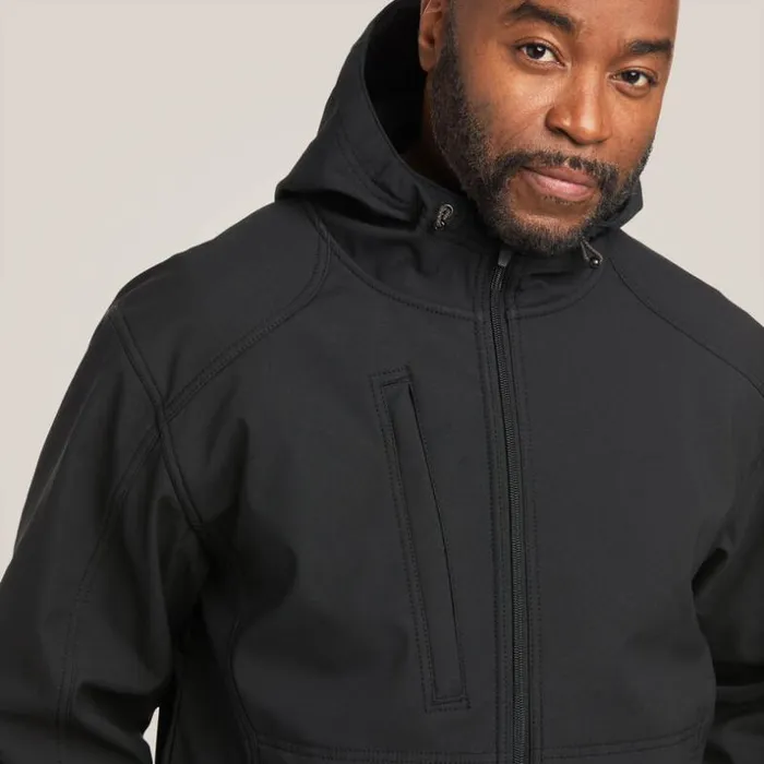 Jackets and Vests Men Ariat Rebar Stretch Canvas Softshell Hooded Logo Jacket Blacklime