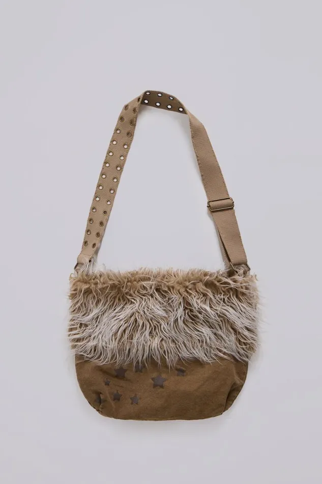 Jaded London Accessories Men Shaggy Sling Bag Beige