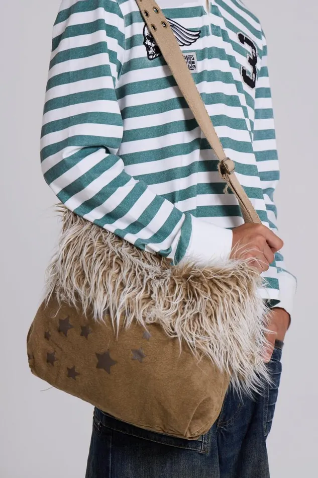 Jaded London Accessories Men Shaggy Sling Bag Beige